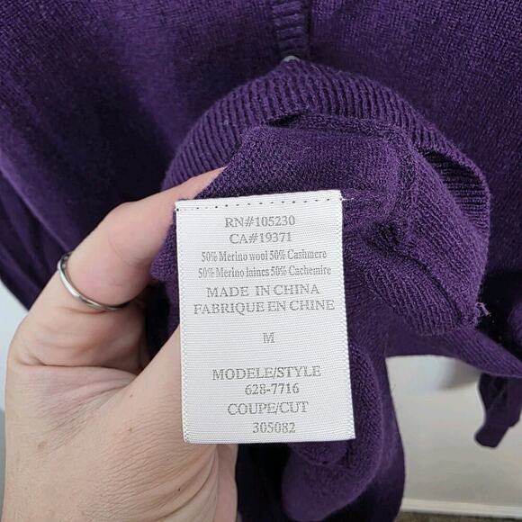 Joie Purple Cashmere Merino Wool Preppy Classic Button Up V-Neck Cardigan Size M - Picture 4 of 7